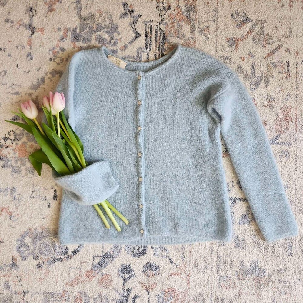 Sezane Light Blue Button-Front Knit Cardigan